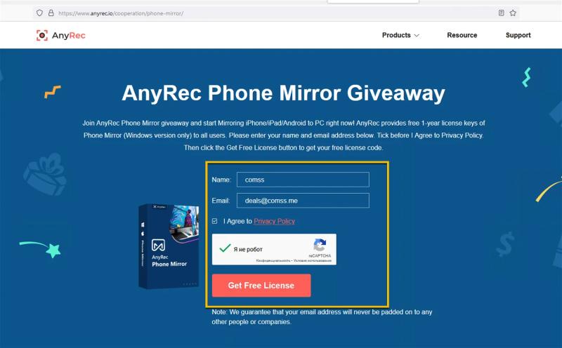 AnyRec Phone Mirror – бесплатная лицензия на 1 год