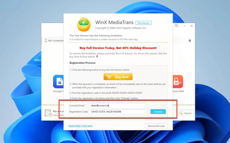 WinX MediaTrans iPhone Manager – бесплатная лицензия для Windows